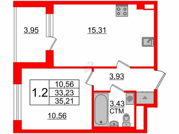 33,2 м², 1-комнатная квартира 8 100 300 ₽ - изображение 36