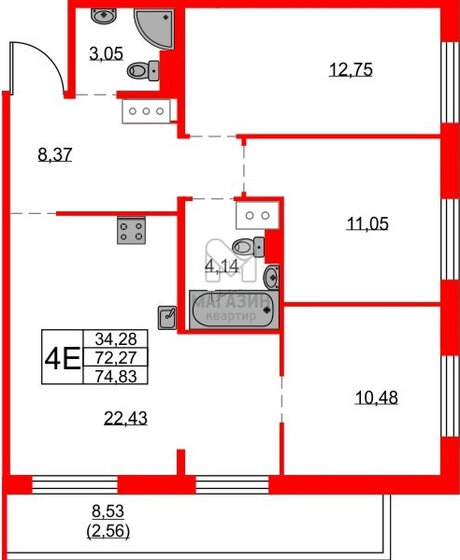 75 м², 3-комнатная квартира 18 460 000 ₽ - изображение 1