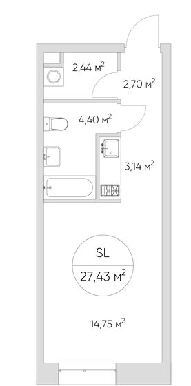 27 м², апартаменты-студия 9 853 928 ₽ - изображение 1
