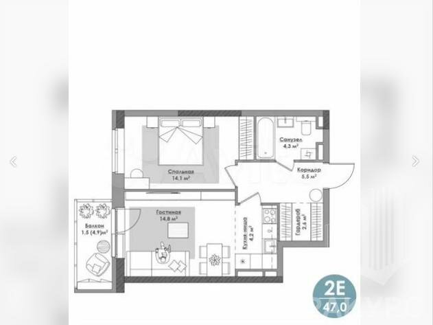 47 м², 2-комнатная квартира 7 000 000 ₽ - изображение 1
