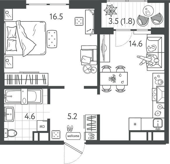 42,7 м², 1-комнатная квартира 9 778 300 ₽ - изображение 1