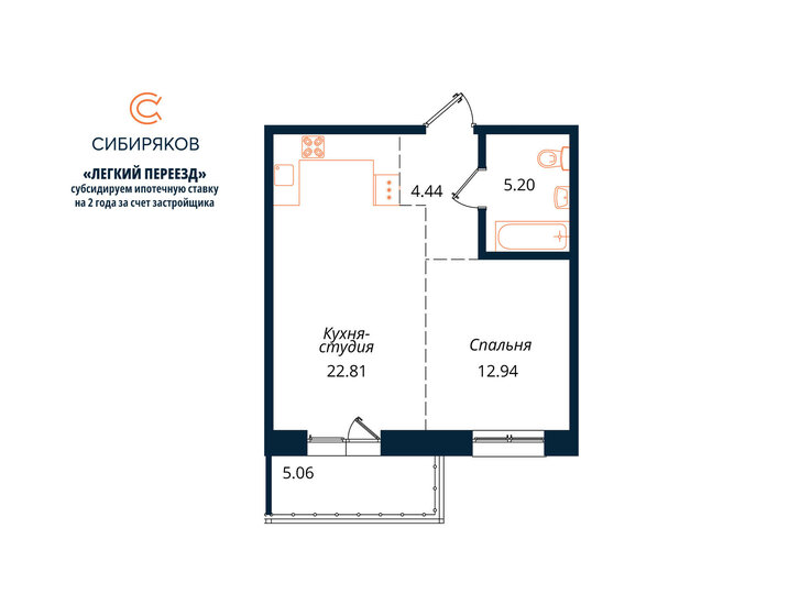 50,5 м², 1-комнатная квартира 10 475 003 ₽ - изображение 1