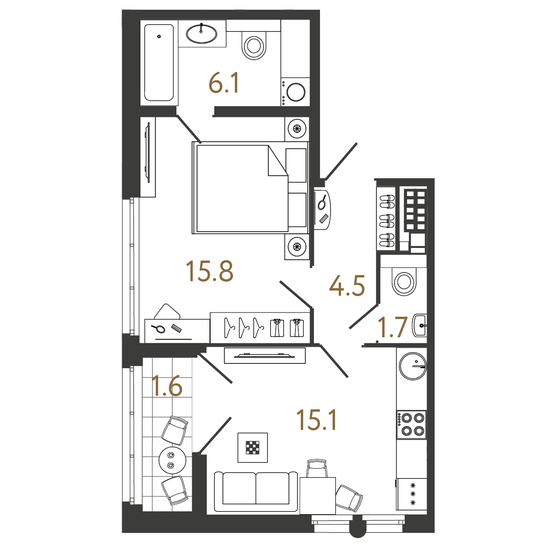 43,2 м², 1-комнатная квартира 21 292 534 ₽ - изображение 1