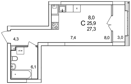 29,5 м², квартира-студия 4 280 000 ₽ - изображение 57
