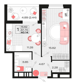 Квартира 40,1 м², 1-комнатная - изображение 1