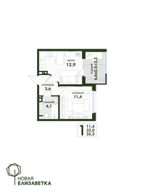 Квартира 35,3 м², 1-комнатная - изображение 1