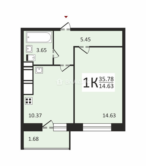 34,1 м², 1-комнатная квартира 5 200 000 ₽ - изображение 1