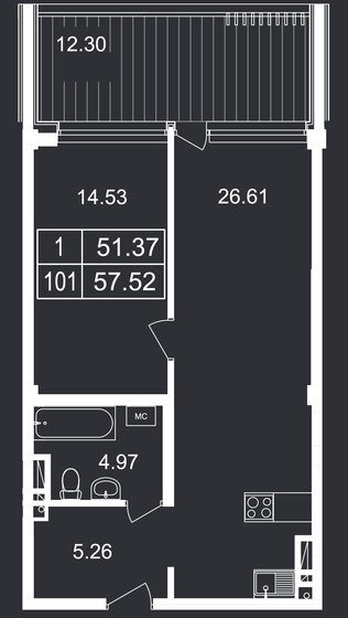 57,5 м², 1-комнатные апартаменты 17 754 656 ₽ - изображение 1