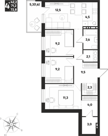 72,7 м², 4-комнатная квартира 8 469 550 ₽ - изображение 14