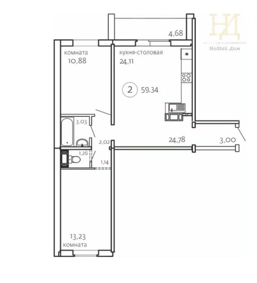 59,3 м², 2-комнатная квартира 5 835 900 ₽ - изображение 1