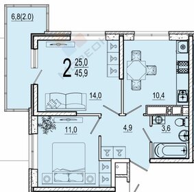 Квартира 51,9 м², 2-комнатная - изображение 1