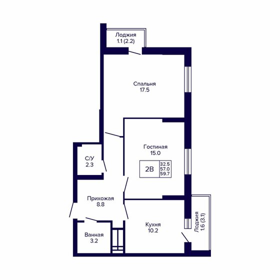 59,7 м², 2-комнатная квартира 5 910 300 ₽ - изображение 22