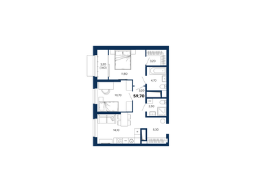 Квартира 59,7 м², 2-комнатная - изображение 1