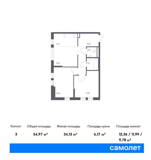 55 м², 2-комнатная квартира 12 730 724 ₽ - изображение 1