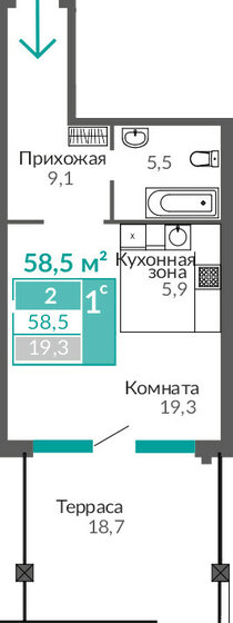 58,5 м², 1-комнатные апартаменты 13 046 000 ₽ - изображение 1