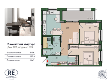 66,7 м², 2-комнатная квартира 7 500 000 ₽ - изображение 6