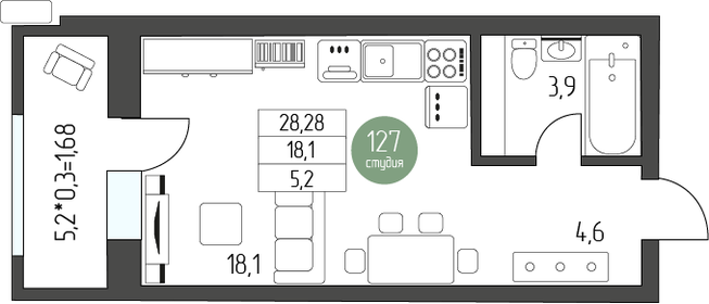 31,4 м², квартира-студия 4 552 641 ₽ - изображение 67