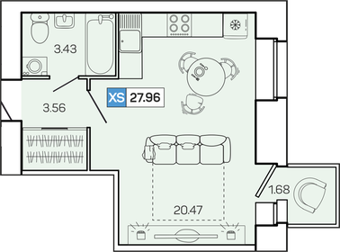 Квартира 28 м², студия - изображение 1