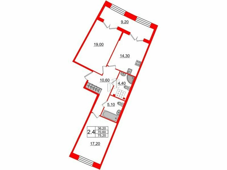 70,6 м², 2-комнатная квартира 26 122 000 ₽ - изображение 1