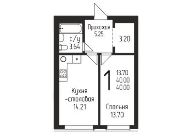 Квартира 40 м², 1-комнатная - изображение 1