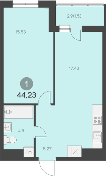 44,2 м², 1-комнатная квартира 8 271 010 ₽ - изображение 1