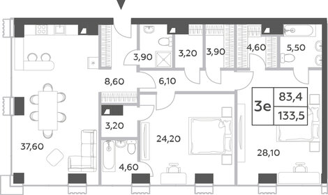 Квартира 133,5 м², 3-комнатная - изображение 1