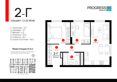 Квартира 51,6 м², 2-комнатная - изображение 1