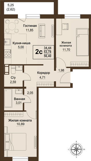 53,8 м², 3-комнатная квартира 5 458 670 ₽ - изображение 1