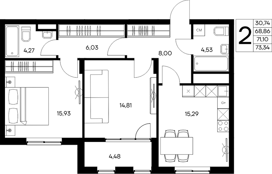 68,4 м², 3-комнатная квартира 11 990 000 ₽ - изображение 59