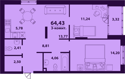 109,9 м², 3-комнатная квартира 9 500 000 ₽ - изображение 47
