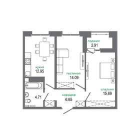 Квартира 57,3 м², 2-комнатная - изображение 1