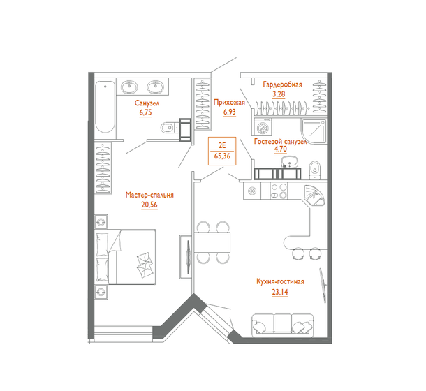 65,4 м², 1-комнатная квартира 24 492 020 ₽ - изображение 1