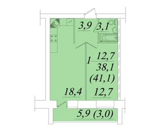 Квартира 41,1 м², 1-комнатная - изображение 1