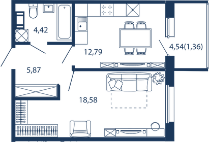 Квартира 43 м², 1-комнатные - изображение 1