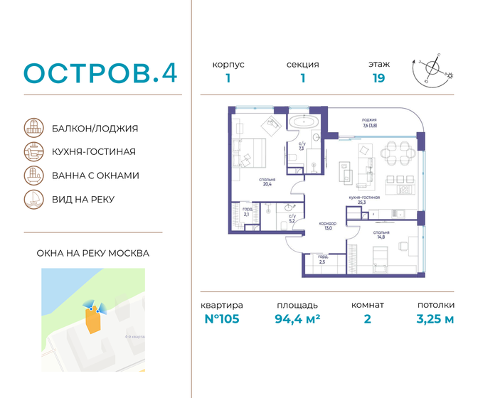 94,4 м², 2-комнатная квартира 86 819 680 ₽ - изображение 1