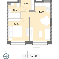 Квартира 34,8 м², 1-комнатная - изображение 2