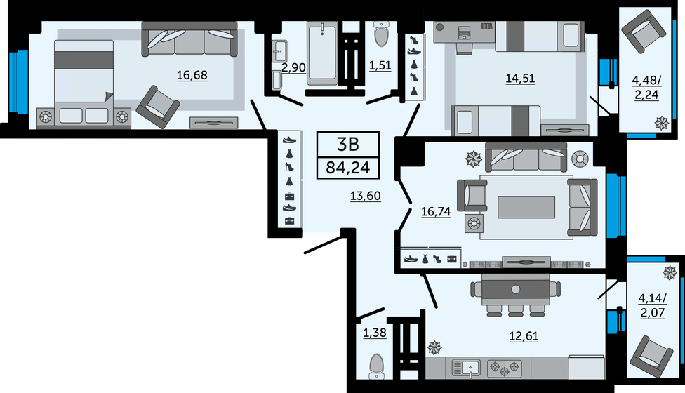 84,2 м², 3-комнатная квартира 10 277 280 ₽ - изображение 1