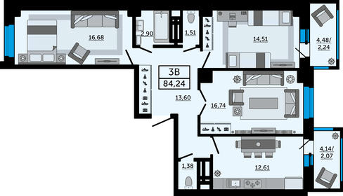84 м², 3-комнатная квартира 8 000 000 ₽ - изображение 45