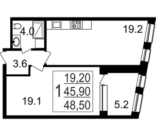 Квартира 51,6 м², 1-комнатные - изображение 1