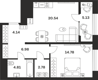 Квартира 59,2 м², 1-комнатная - изображение 1