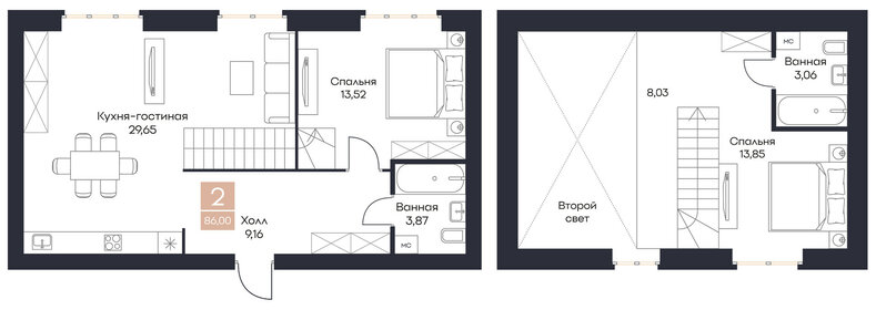 Квартира 86 м², 2-комнатная - изображение 1