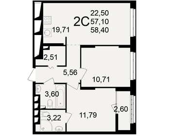 Квартира 58,4 м², 2-комнатная - изображение 1