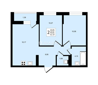 Квартира 51,6 м², 2-комнатная - изображение 1