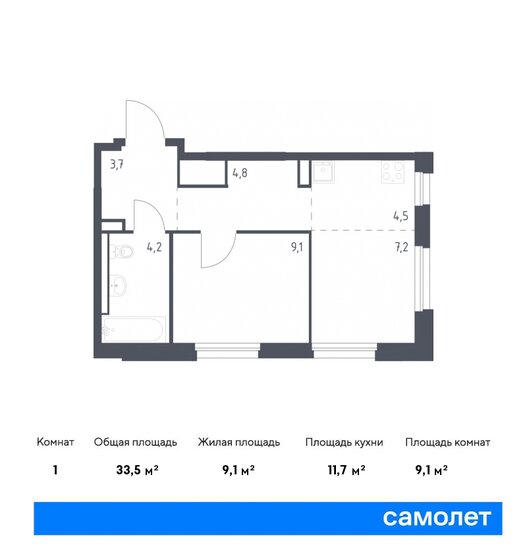 33,5 м², 1-комнатная квартира 8 045 707 ₽ - изображение 1