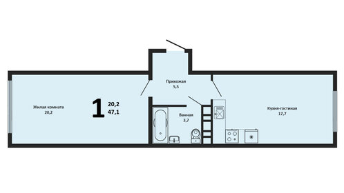 Квартира 50 м², 1-комнатная - изображение 1