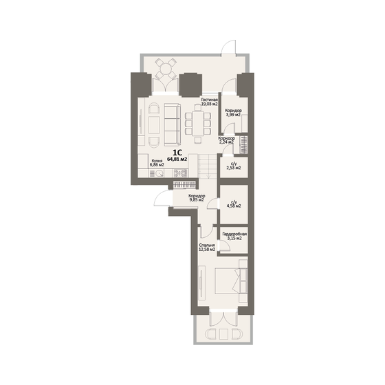 64,8 м², 1-комнатная квартира 9 397 450 ₽ - изображение 1