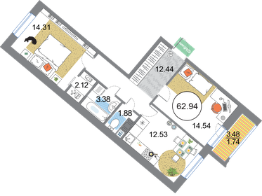 65 м², 2-комнатная квартира 17 320 000 ₽ - изображение 72
