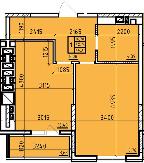 46,4 м², 1-комнатная квартира 4 637 000 ₽ - изображение 1