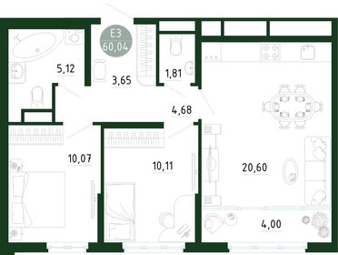 Квартира 60 м², 2-комнатная - изображение 1