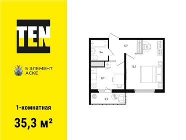 35,4 м², 1-комнатная квартира 5 040 960 ₽ - изображение 14